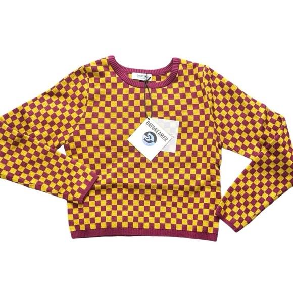 Daydreamer Fig Check Fitted Cropped Sweater - Small - Picture 10 of 12